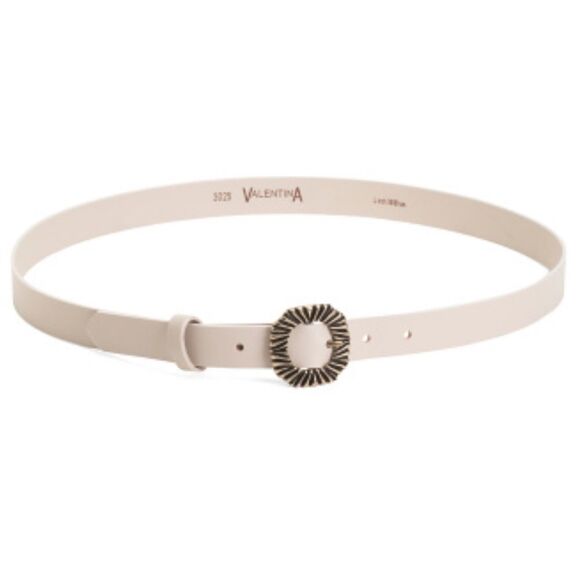 Valentina Ivory Milk Genuine Leather Rayed Brass Tone Buckle Belt